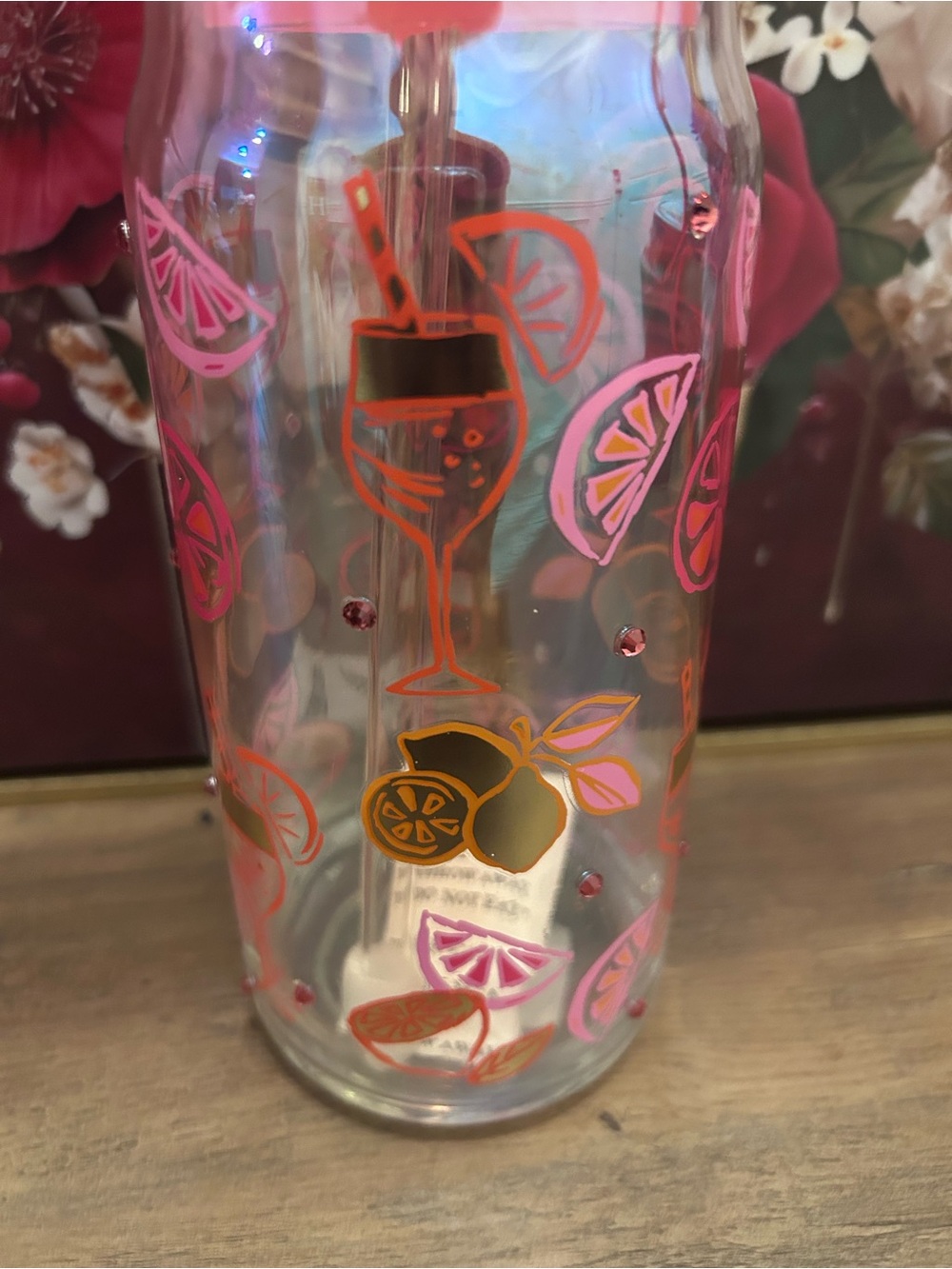 Pink Citrus Glass Tumbler with Straw - Picture 4 of 5